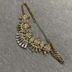 VTG Goldtone Faux Citrine Rhinestone Scoop Bib Necklace Chain Statement