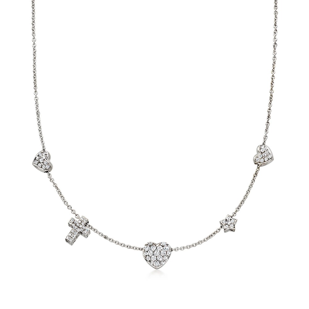 Vint Diamond Heart, Cross & Star Station Ncklc in 14k White Gold 15.5 inches