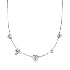 Vint Diamond Heart, Cross & Star Station Ncklc in 14k White Gold 15.5 inches