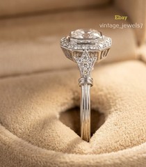 Asscher Cut 2CT Lab Created Diamond Halo Vintage Engagement Ring 14K Gold Finish