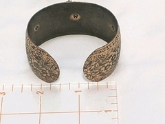 Copper Cuff Bracelet Floral Embossed Quartz Accents 1940s Vintage NOTE