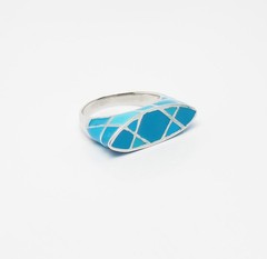 Fun bright blue enamel sterling silver modernist geometry ring size 10