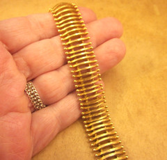 VTG Crown Trifari Brushed Gold Tone Ribbed Cage Modernist Bracelet-7″