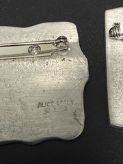 Set of 2 Vintage ALICE NEELY Signed Urban Fetish Brooch Petroglyph Figure Pins
