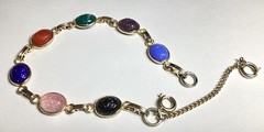 Vintage Scarab Bracelet Carved Glass Stones Gold Tone Size 7” W/safety Chain
