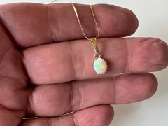 Natural Australian Pin Fire Opal Pendant Necklace, 14K Solid Gold, 0.95 CTW