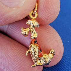 Original 14K GOLD Dog Pendant Exotic Rare Poodle Enamel Vest k9 Charm Medallion
