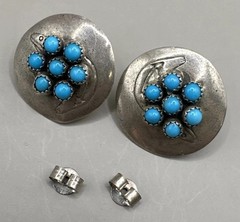 Vintage Sterling Silver 925 Ella Peter Turquoise Stone Stud Earrings (3.51g)