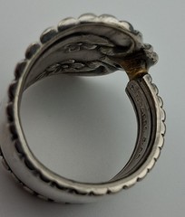 Nice Wide Vintage Rogers Silver Plate Forget Me Not Spoon Ring With CZ Sz 8.25