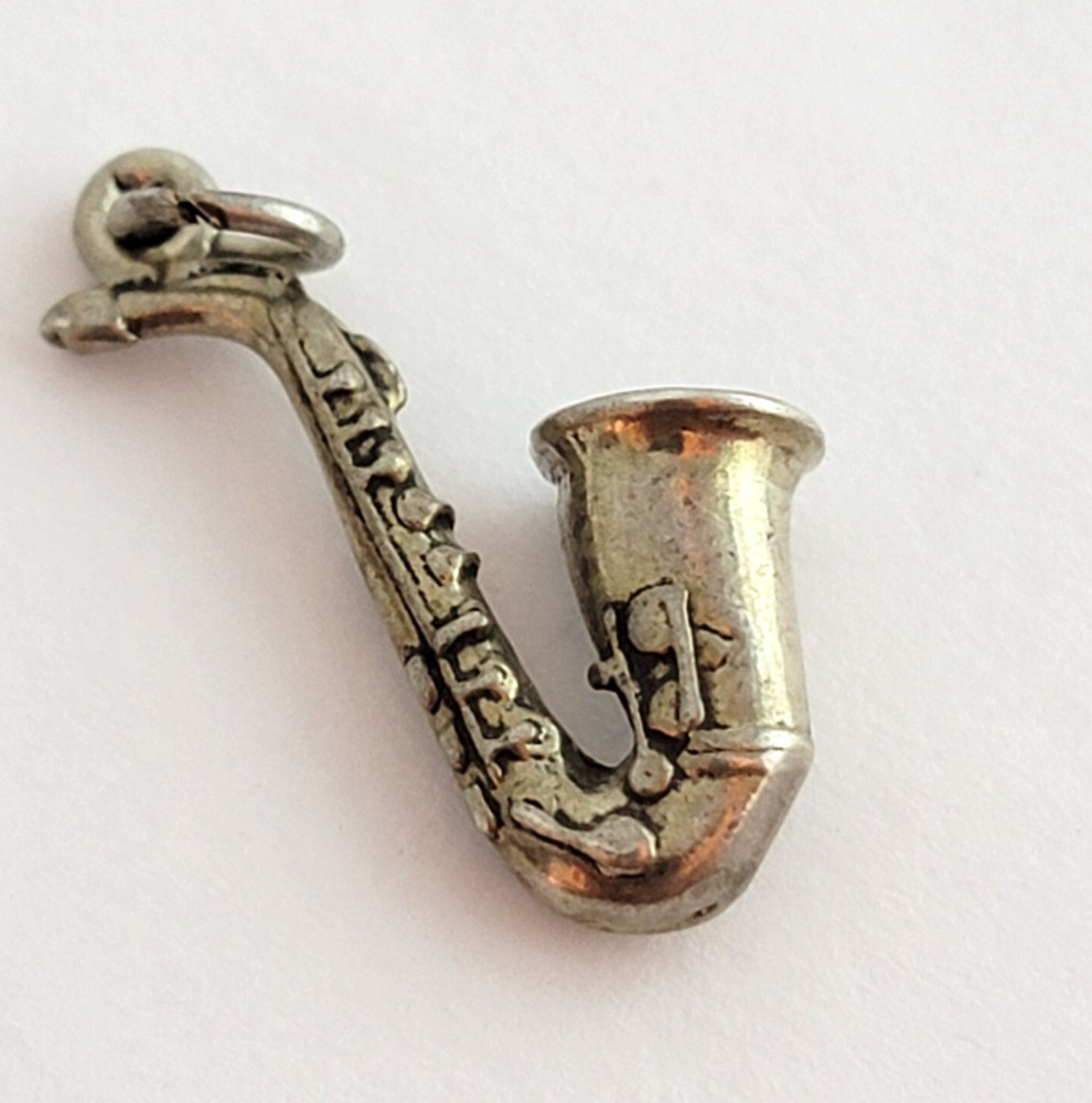 Vintage Sterling Silver Saxophone Horn Charm Pendant Wind Instrument