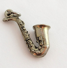 Vintage Sterling Silver Saxophone Horn Charm Pendant Wind Instrument