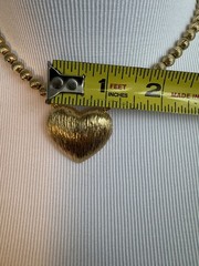Vintage 1974 Mimi Di N Gold Tone Textured Heart Pendant Bead Necklace Signed