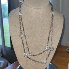 Vintage CHICO’S White Beaded Ball Station Necklace Opera Length 40″ 71g