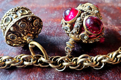 Vintage Benedikt N. Y. Etruscan Fob Charm Bracelet Chunky Etruscan Revival 7″