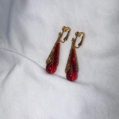 Avon Vintage Clip-On Red Lucite Drop Goldtone Filigree Dangly