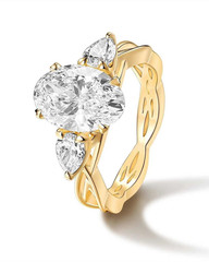 Oval & Pear Cut 4.95CT White Moissanite Women’s 3 Stone Ring 10K Yellow Gold FN