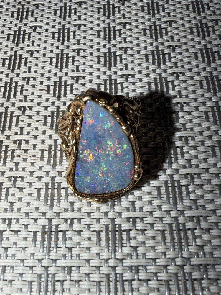 Modernist Free Form Colorful Opal & 14K 9g Gold Ring Size 7.25