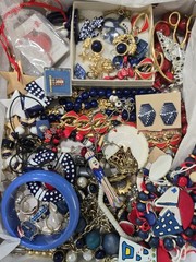 Beautiful Lot Of Estate Jewelry, Red, White & Blue, Many Signed, Matching Sets