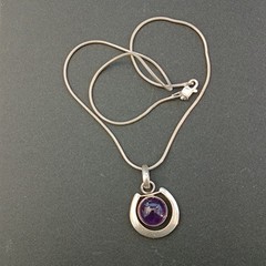 Sterling Silver Minimalist Necklace Modernist Solid Purple Stone Men Women VTG