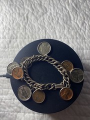 Vintage Coin Charm Bracelet 1940 – 1950’s Nine Coins – Bracelet