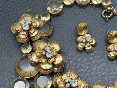 J. Crew Flowers Asymmetrical Runway Bib Necklace Earrings Set Vintage Revival
