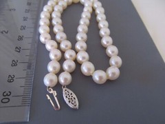 Vintage 14k White Gold 7mm White Pearl Hand Knotted Beaded Necklace 15.75”