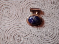 VINTAGE 1980 STERLING SILVER W/ LAPIS CABBED STONE PENDANT SOLID/HEAVY