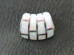 Vintage Sterling Silver Slide Pendant Curved Opal Mosaic Inlay 3/4″