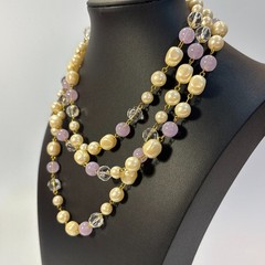 Pearl Necklace Gold Tone Purple Maximalist Multi Strand Regency Core