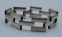 Sterling Silver Modernist Link Bracelet 16g Geometric Rectangular Links Vintage