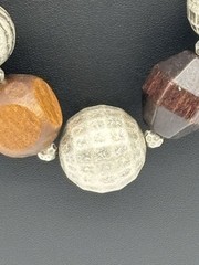 Vintage Boho-Style Necklace Chunky Wood Black Acrylic Silver-Tone Textured Beads