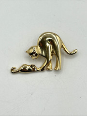 VTG Cat Brooch Pin Lot/4 Enamel Gold Tone Rhinestones Articulating Tail (1 VERO)