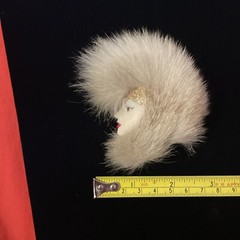 Vintage 1980’s Art Deco Style Lady Profile Brooch Fur Mohawk White Face Eyeliner