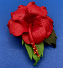 HIBISCUS vintage PIN Brooch handmade polymer clay red