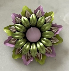 Vintage Lavender & Green Enamel Flower Brooch ~ Nice!