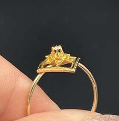 ATQ Vtg 10k Yellow Gold Diamond Ring Brooch Conversion Flower in Square sz 10