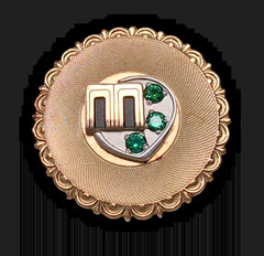 Vtg 12K Gold Filled Brooch Pin MCM Initial “M” Geometric Design Green Stones