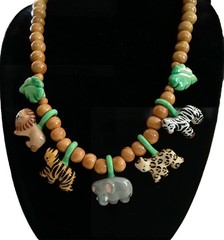 Vintage Flying Colors Safari Animal Ceramic Necklace Jungle Statement 24″