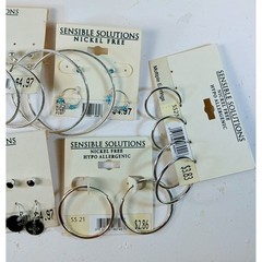 Sensible Solutions Vintage Y2K Deadstock Earring Lot Silver Hoops Studs 7 Cards