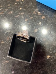 Vintage Nevada Silver Mines Ring Clear Stone Size 11 Matching bands