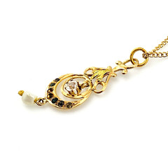 Antique Edwardian 9K Gold Pearl Lavalier Pendant Necklace 17 Inch