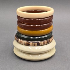 Vintage Earthy Bangle Bracelet 8″-9″ Rootbeer Butterscotch Lucite Plastic Set 8