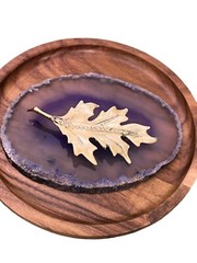 Vintage Gold Tone Cream Color Enamel Leaf Brooch Pin Rhinestone Center Garden
