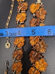 Signed Vintage Lisner Two Tone Amber/Brown Thermoset Oak Leaf Parure Set