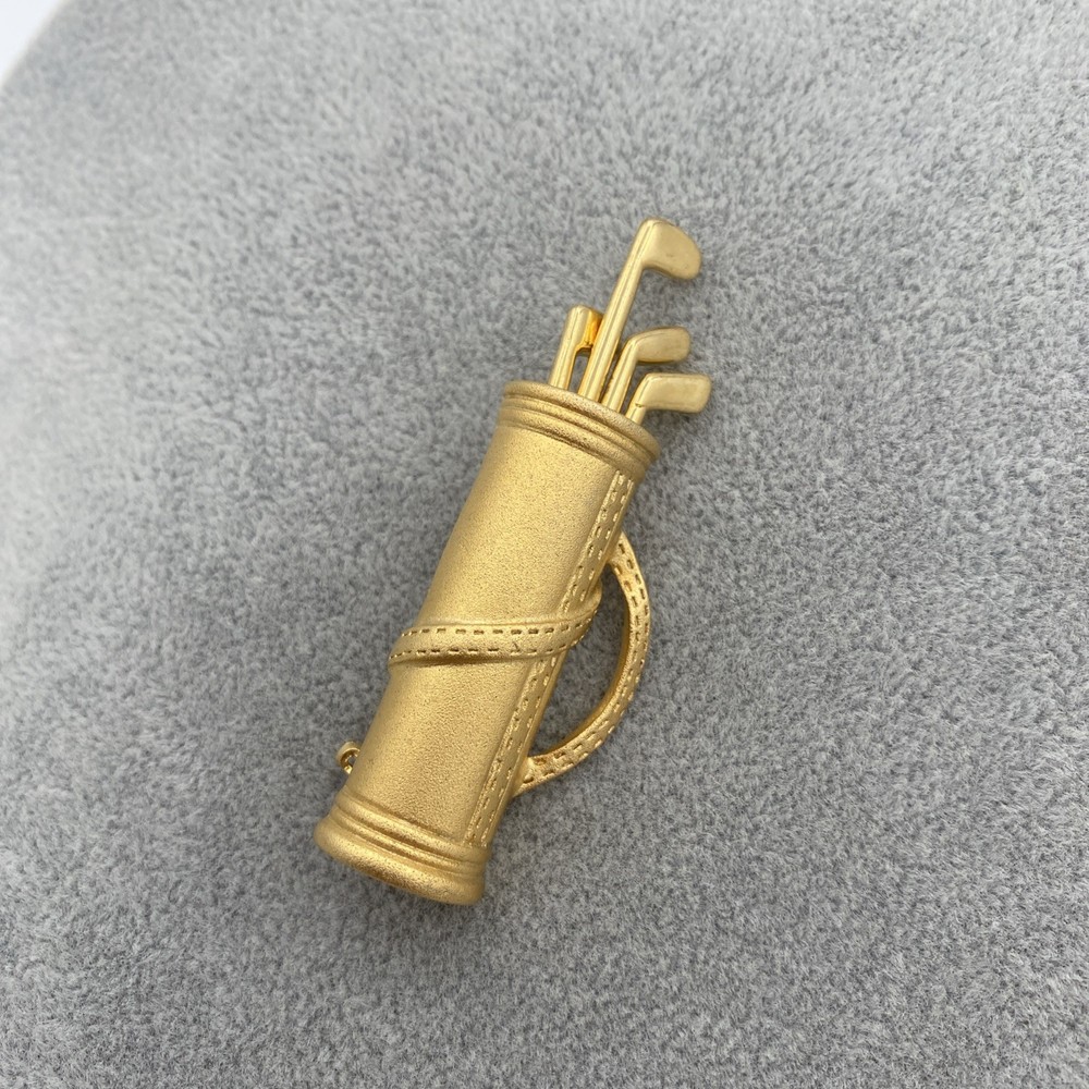 Vintage Tona Golf Clubs & Bag Brushed Matte Gold Tone Brooch Pin Golfer Gift