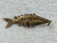 Vintage Articulated Fish Pendant Necklace Bronze Tone 1 1/2 Inch