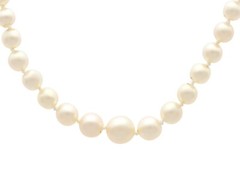 Single Strand Pearl Necklace with Sapphire, Diamond and 12k White Gold Clasp