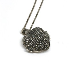 Vintage 925 Sterling Silver Marcasite Heart Locket Pendant Chain Necklace 24″