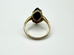 Vintage 14k GE Gold Art Nouveau Black Marquise Onyx Stone Rhinestone Ring Size 8