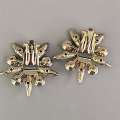 Vintage Judy Lee Rhinestone Brooch Clip On Earrings Set Blue Flower Original Box